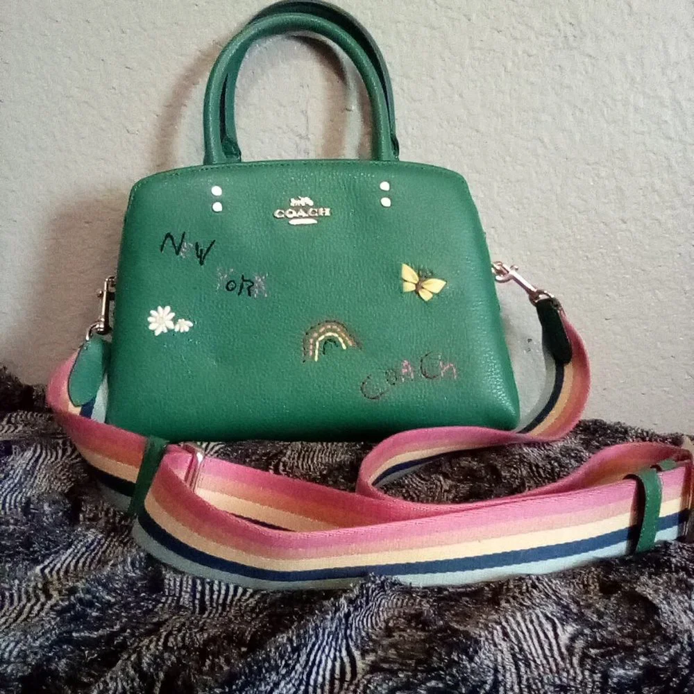 Coach Mini Lillie NWOT green diary embroidered handbag. Rainbow butterfly daisy - Picture 1 of 3
